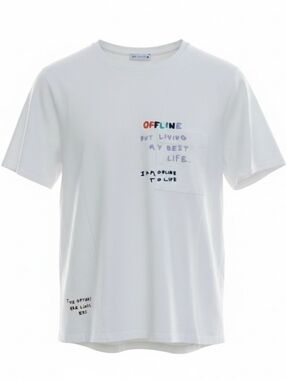 Zara White Short-Sleeve Tee with Multicolor 'OFFLINE' Graphic